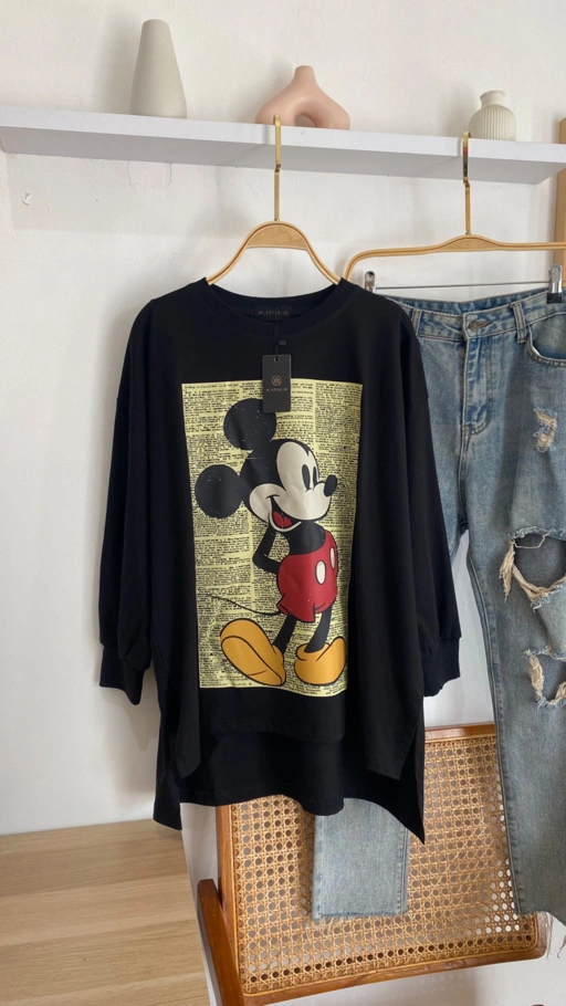 Image of Tshirt LS Black Mickey Newspaper