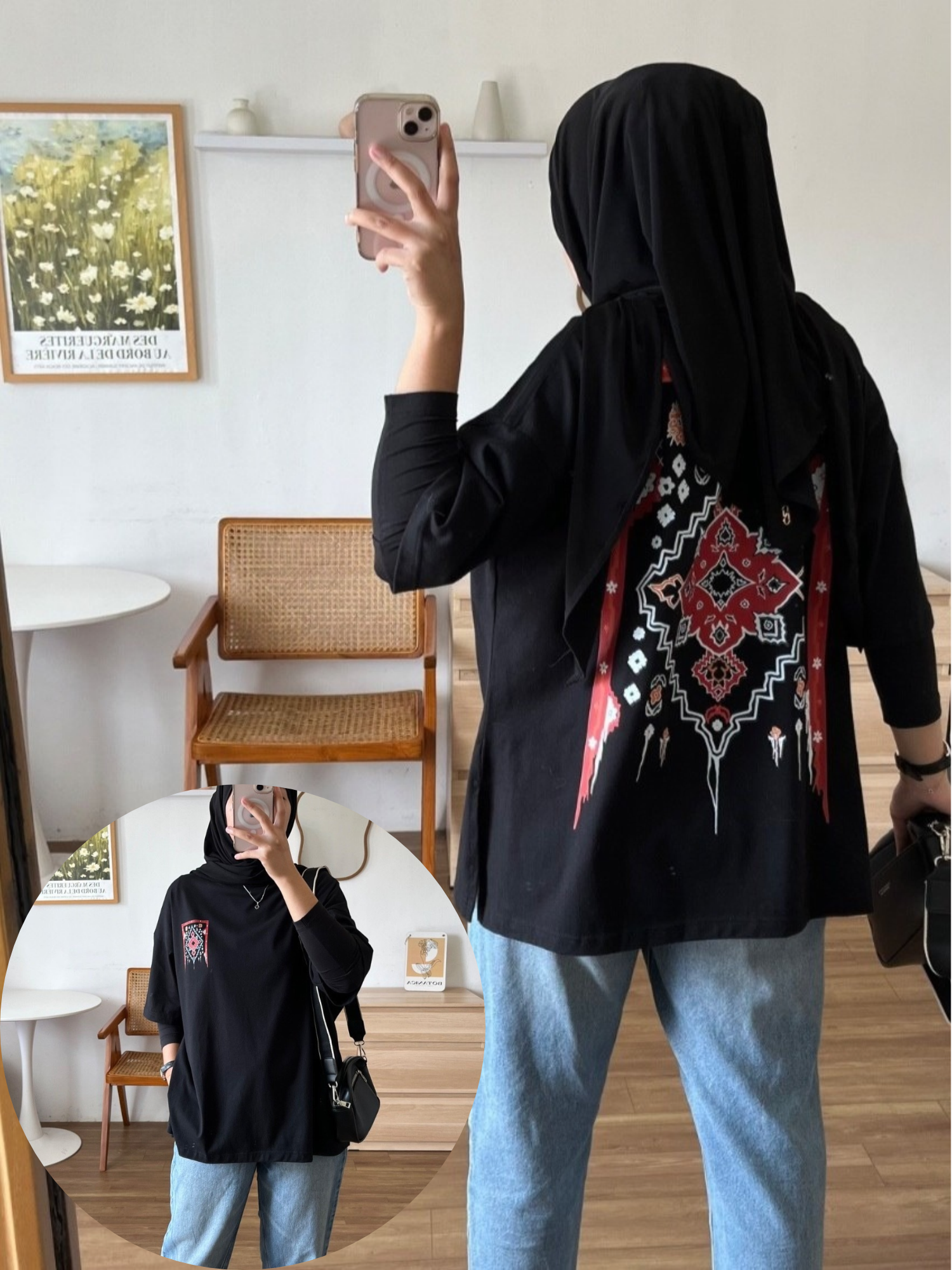 Tshirt OV Black (Oversize Wanita ada belahan disamping)