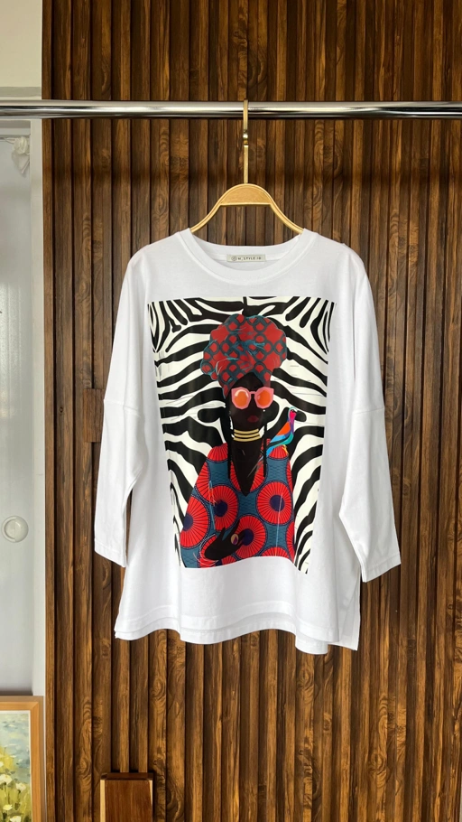 Image of Tshirt TB White Affrican Woman Zebra