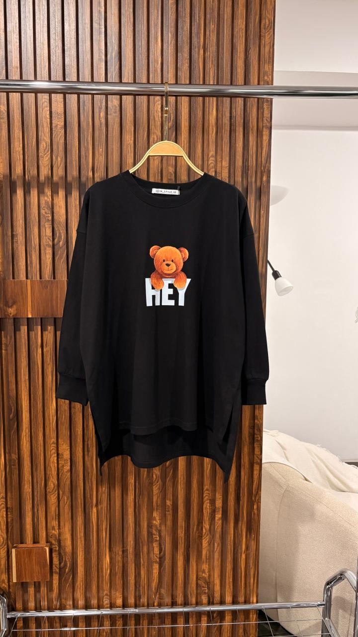 Tshirt LS Black Hey Teddy