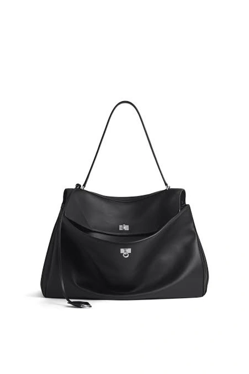Image of OSLO BLACK SILVER HARDWARE BAG WITH GENUINE LEATHER