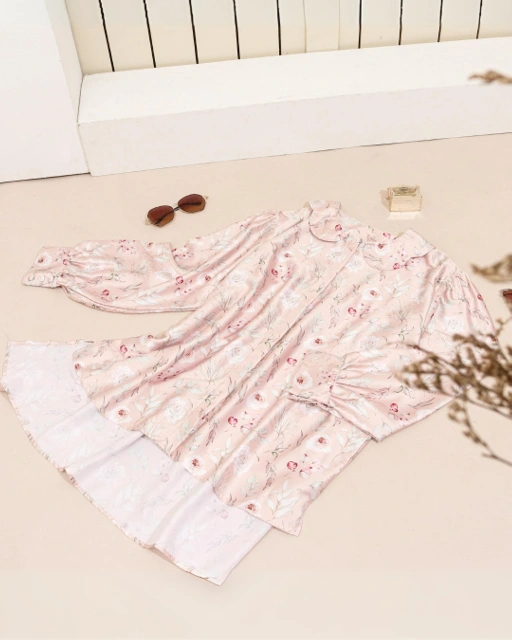 Image of Camellia Blouse Blush Printing Motif Bunga