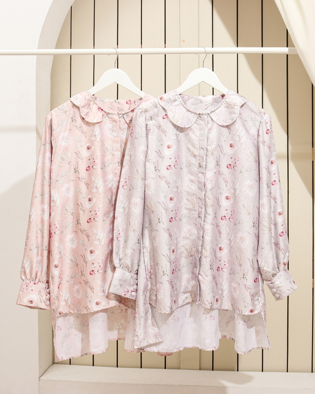 Camellia Blouse Blush Printing Motif Bunga