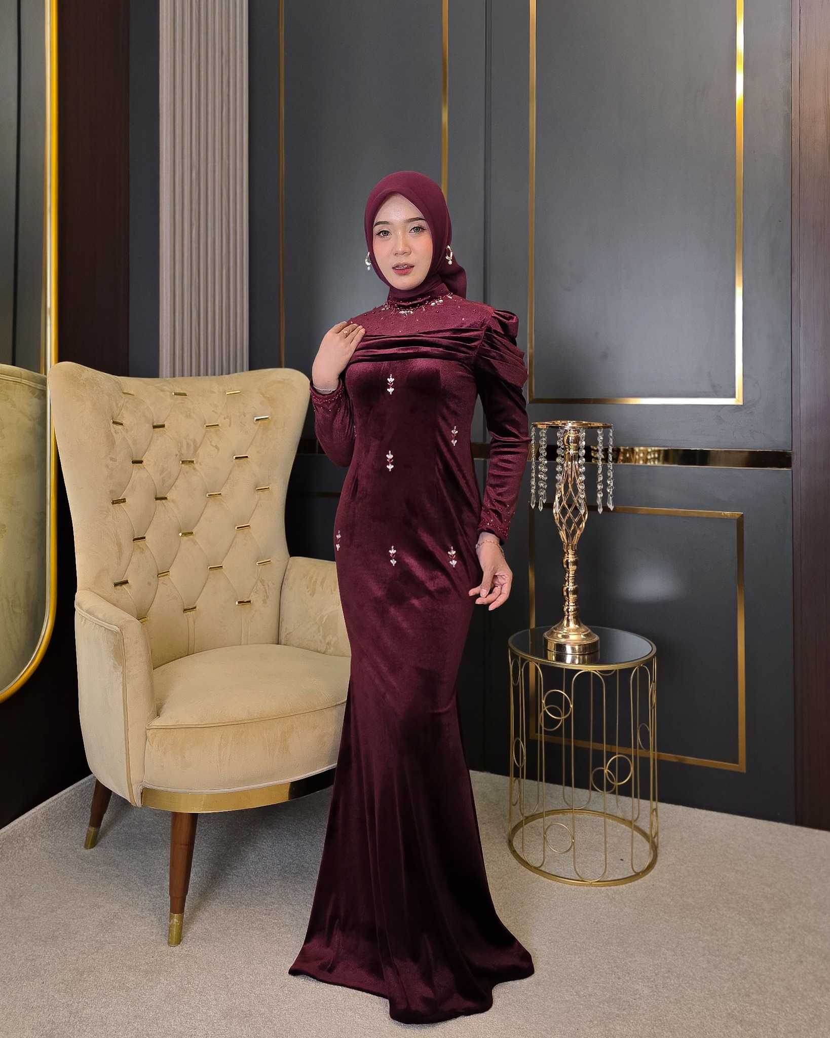 DWIWARNA Sadeera Dress Kondangan Bludru Mermaid Payet Ekslusif by Dwiwarna