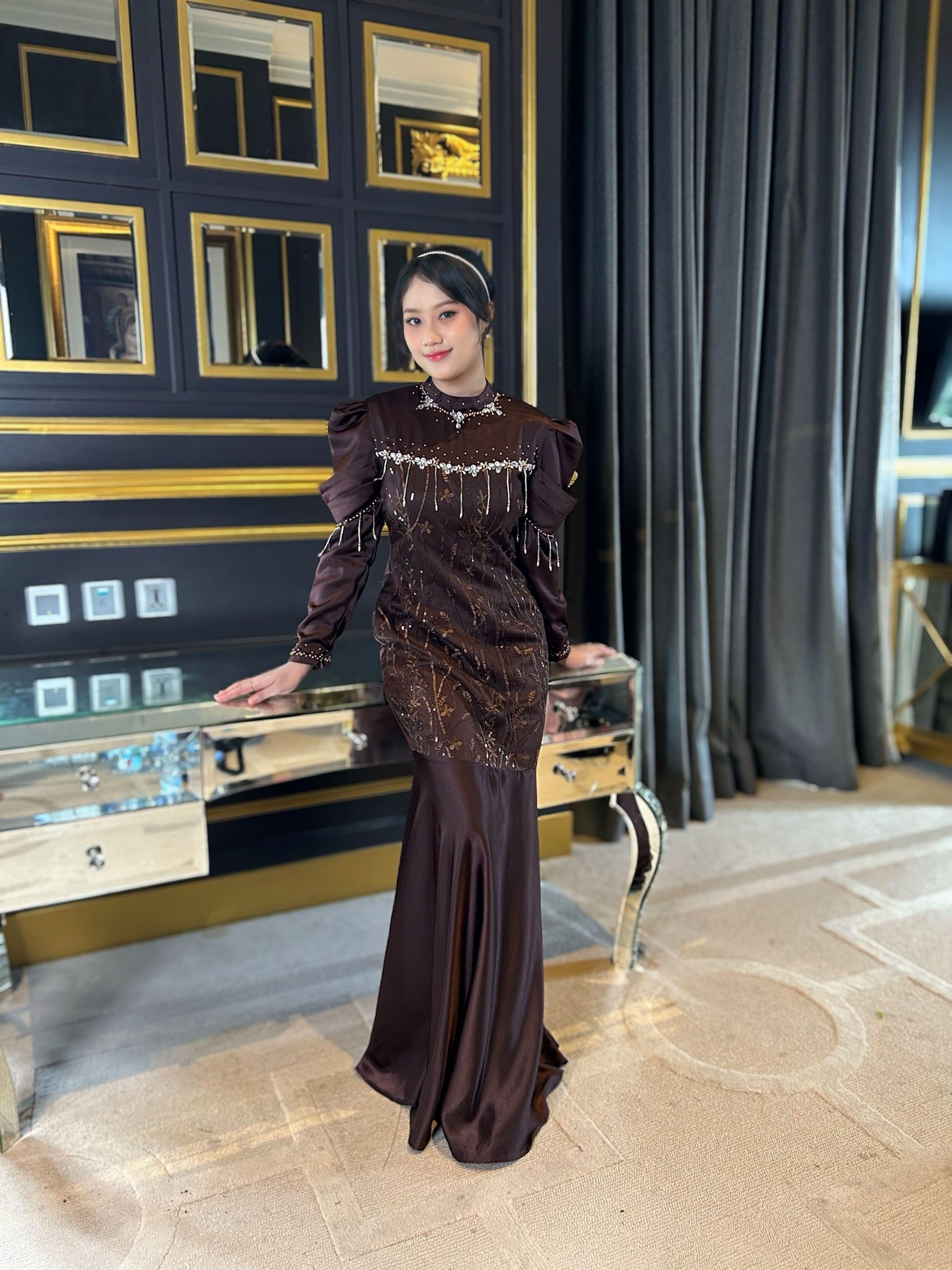 Arshilla Dress Kondangan Brukat Payet Juntai by dwiwarna.id