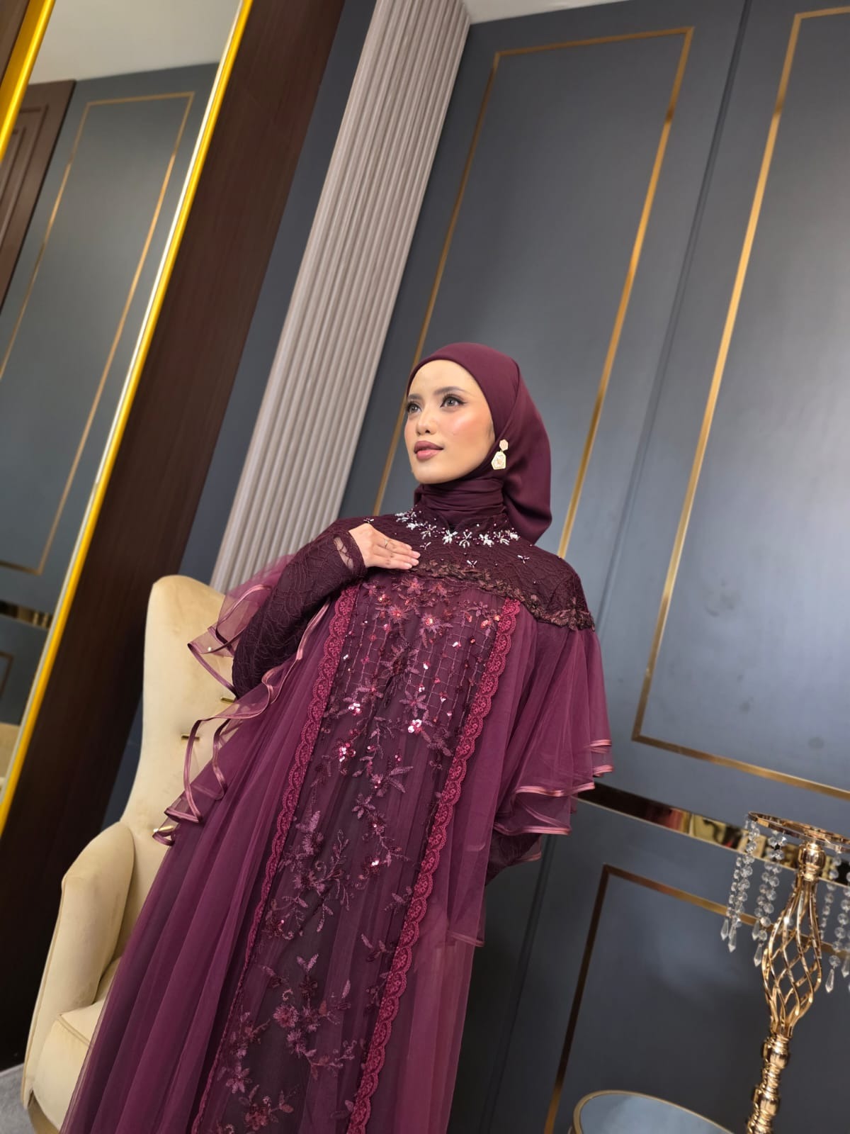 Syakira Dress Lebaran Brukat Tille Payet Ekslusif by dwiwarna.id