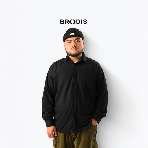Image of Broodis Kemeja BIG SIZE Polos Hitam Cotton SOFTEE Black Lengan Panjang Slimfit