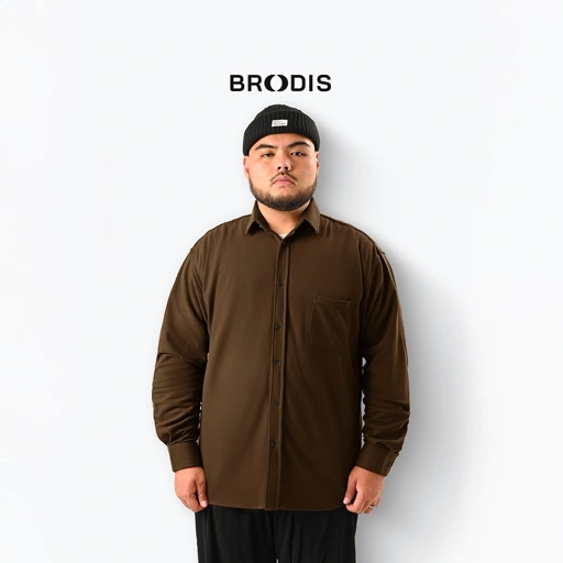 Image of Broodis Kemeja BIG SIZE Polos Coffee Cotton SOFTEE Brown Lengan Panjang Slimfit
