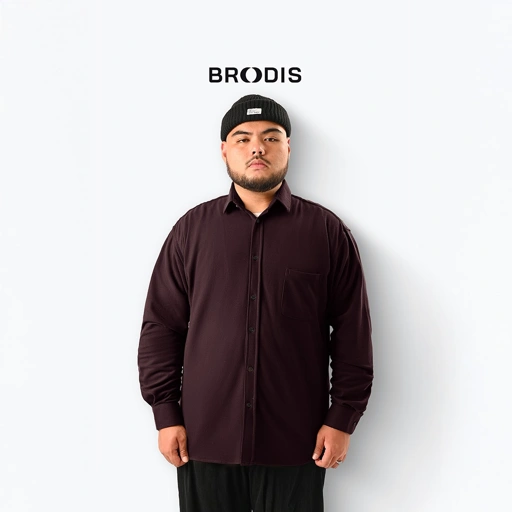 Image of Broodis Kemeja BIG SIZE Polos Merah Hati Cotton SOFTEE Deep Burgundy Lengan Panjang Slimfit