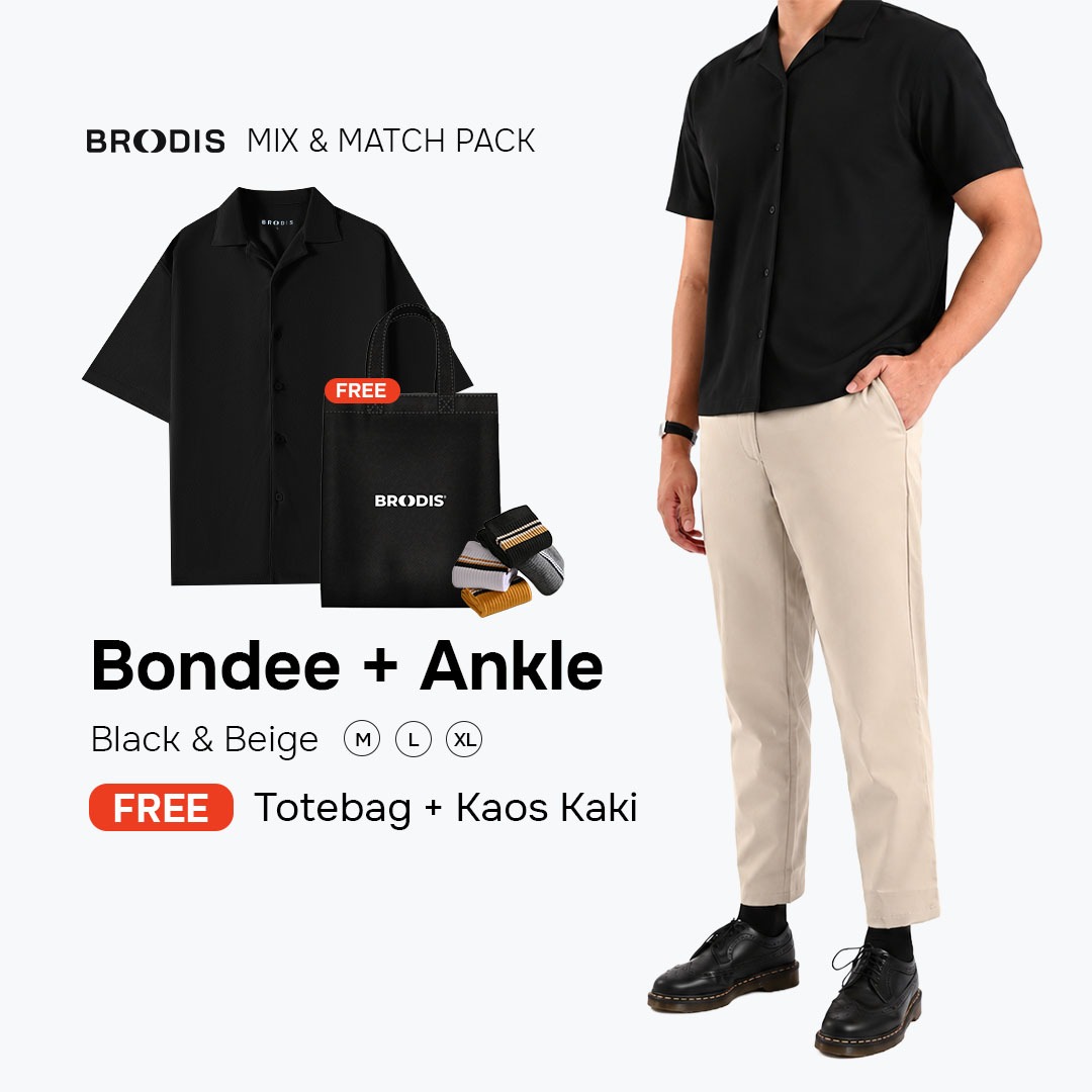Broodis Mix & Match Bundle Ankle Pants + Bondee Bowling Shirt Bundling 2 Artikel FREE Totebag & Kaos kaki | Black