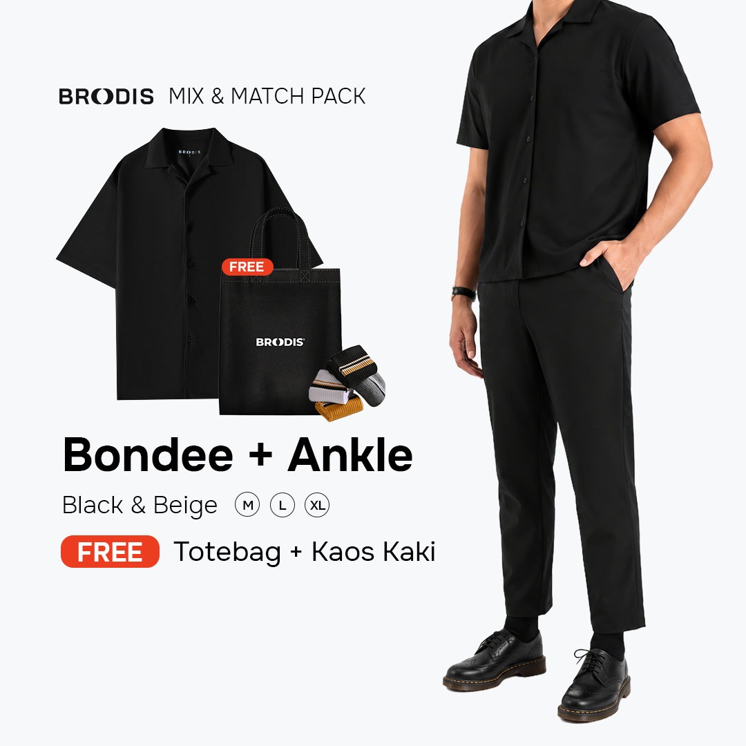 Broodis Mix & Match Bundle Ankle Pants + Bondee Bowling Shirt Bundling 2 Artikel FREE Totebag & Kaos kaki | Black