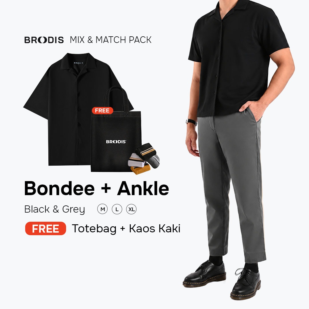 Broodis Mix & Match Bundle Ankle Pants + Bondee Bowling Shirt Bundling 2 Artikel FREE Totebag & Kaos kaki | Black
