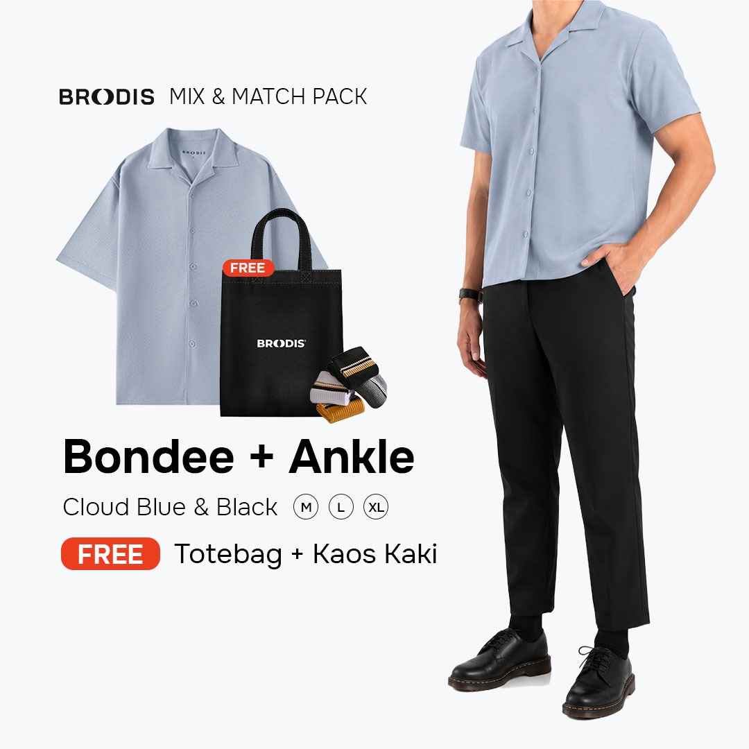 Broodis Mix & Match Bundle Ankle Pants + Bondee Bowling Shirt Bundling 2 Artikel FREE Totebag & Kaos kaki | Cloud Blue