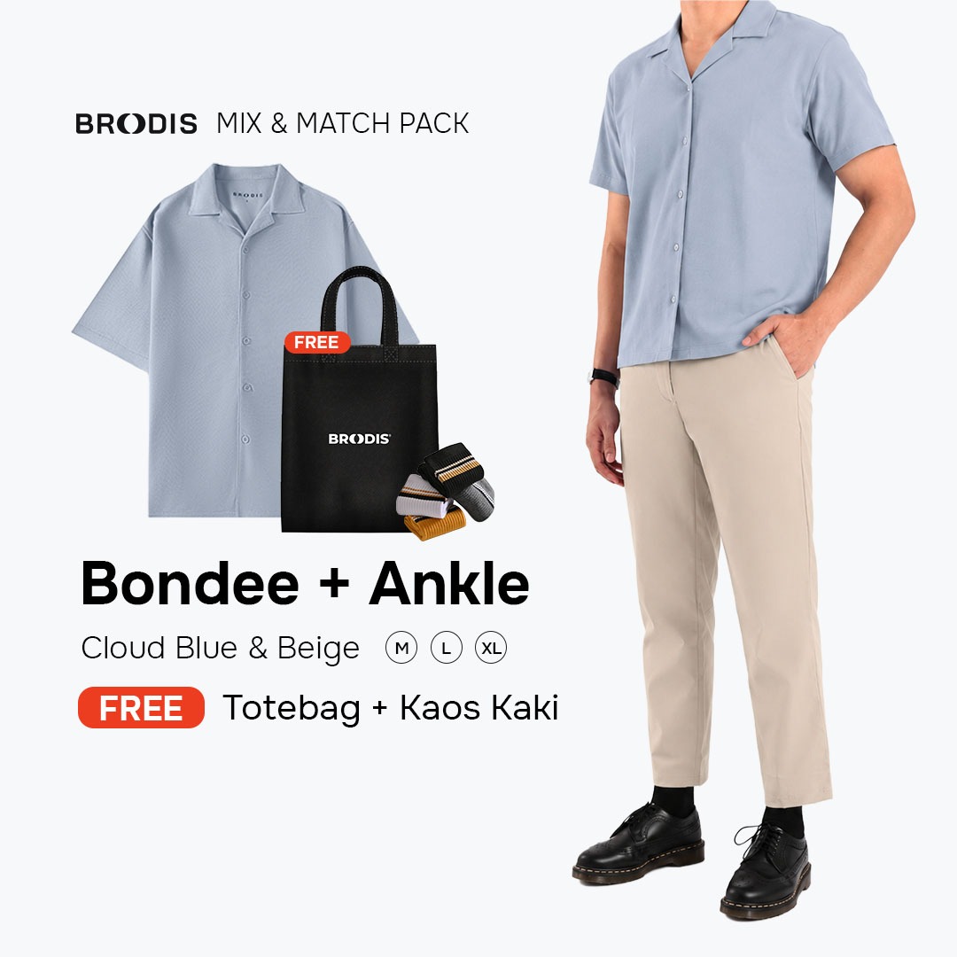 Broodis Mix & Match Bundle Ankle Pants + Bondee Bowling Shirt Bundling 2 Artikel FREE Totebag & Kaos kaki | Cloud Blue