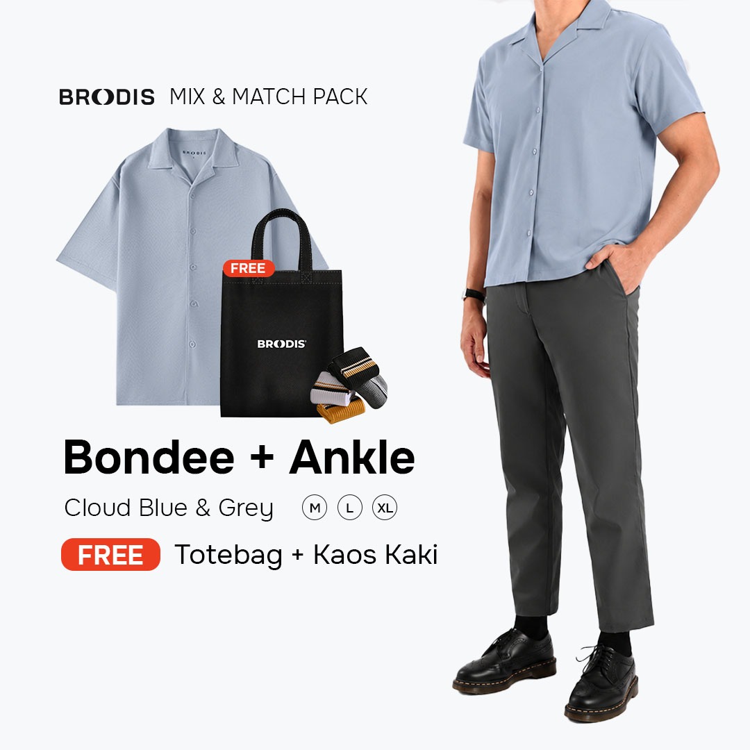 Broodis Mix & Match Bundle Ankle Pants + Bondee Bowling Shirt Bundling 2 Artikel FREE Totebag & Kaos kaki | Cloud Blue