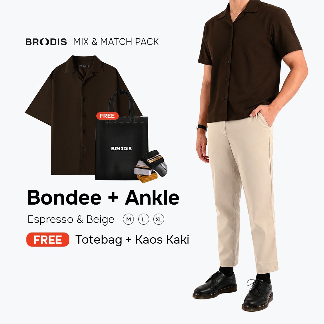 Broodis Mix & Match Bundle Ankle Pants + Bondee Bowling Shirt Bundling 2 Artikel FREE Totebag & Kaos kaki | Espresso