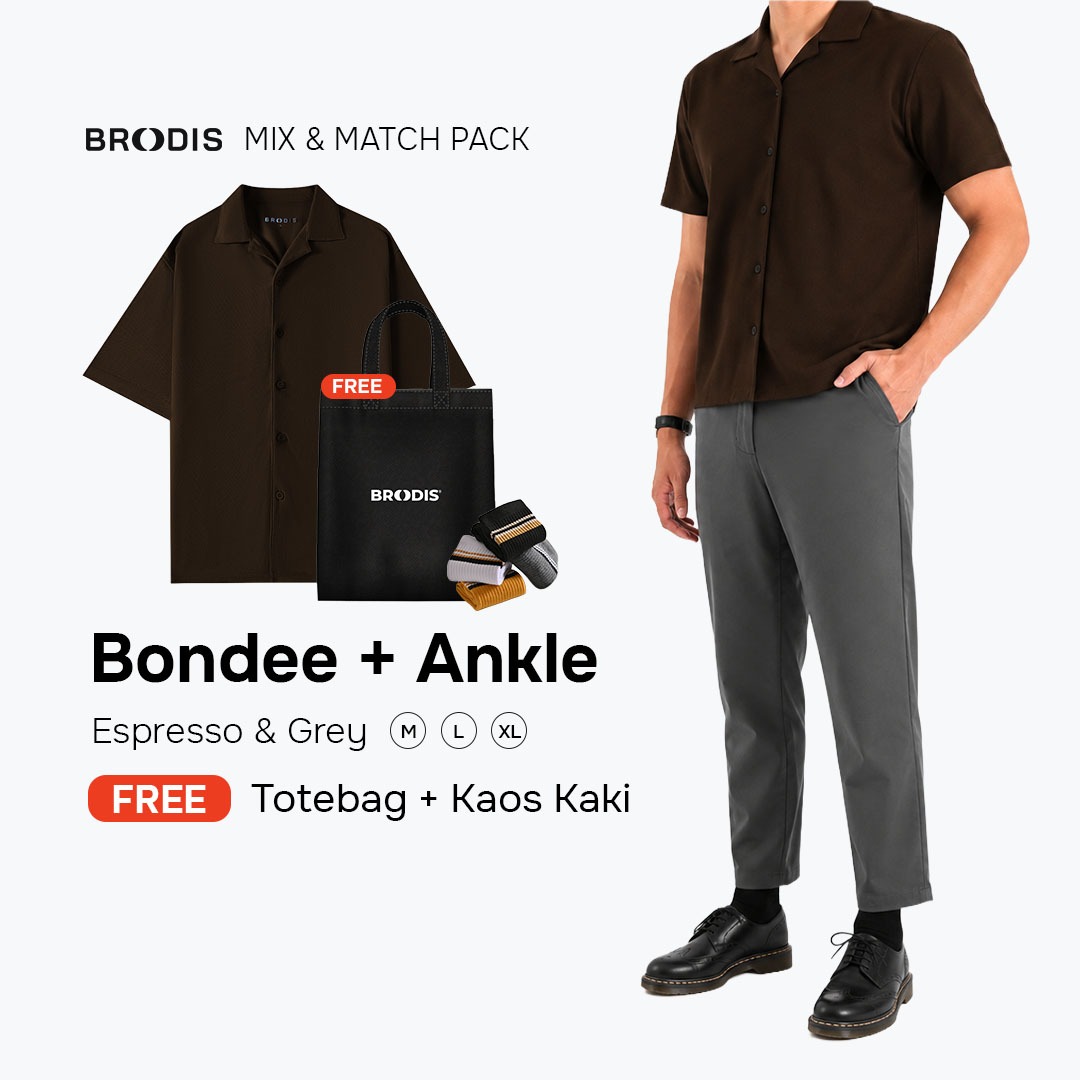 Broodis Mix & Match Bundle Ankle Pants + Bondee Bowling Shirt Bundling 2 Artikel FREE Totebag & Kaos kaki | Espresso