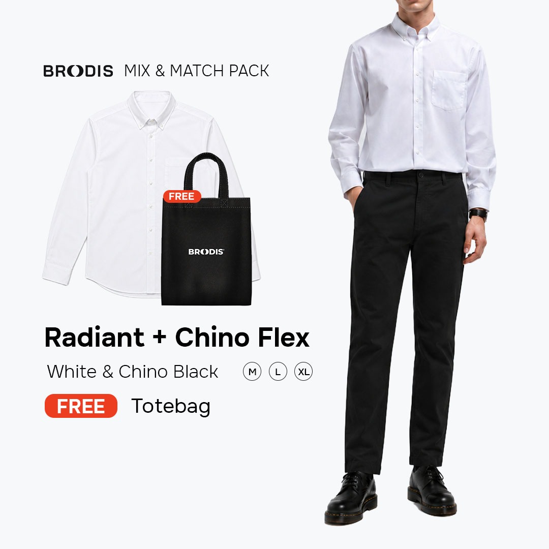 Broodis Smart Casual Bundle| Chino Flex + Kemeja Radiant White Bundling Formal Outfit FREE Goodie Bag