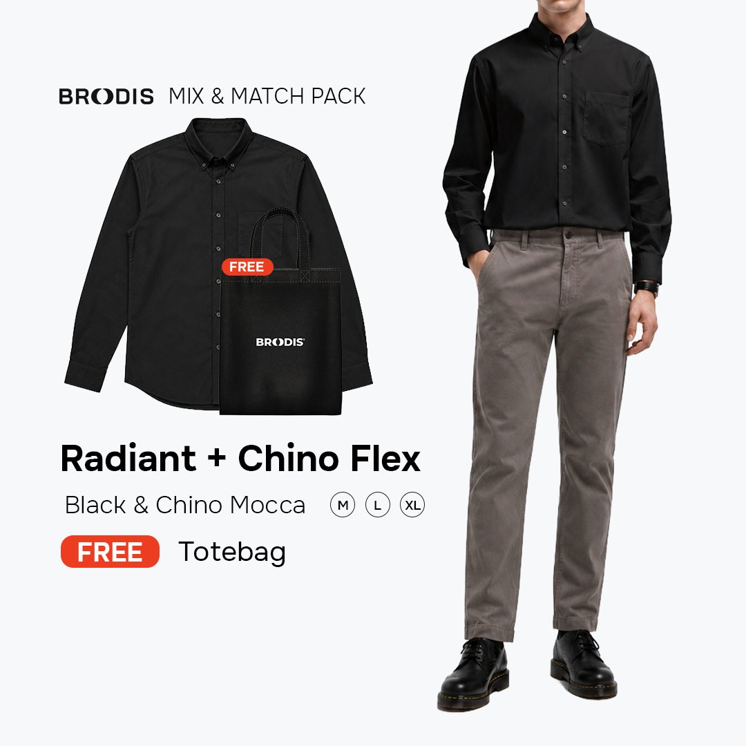 Broodis Smart Casual Bundle| Chino Flex + Kemeja Radiant Black Bundling Formal Outfit FREE Goodie Bag