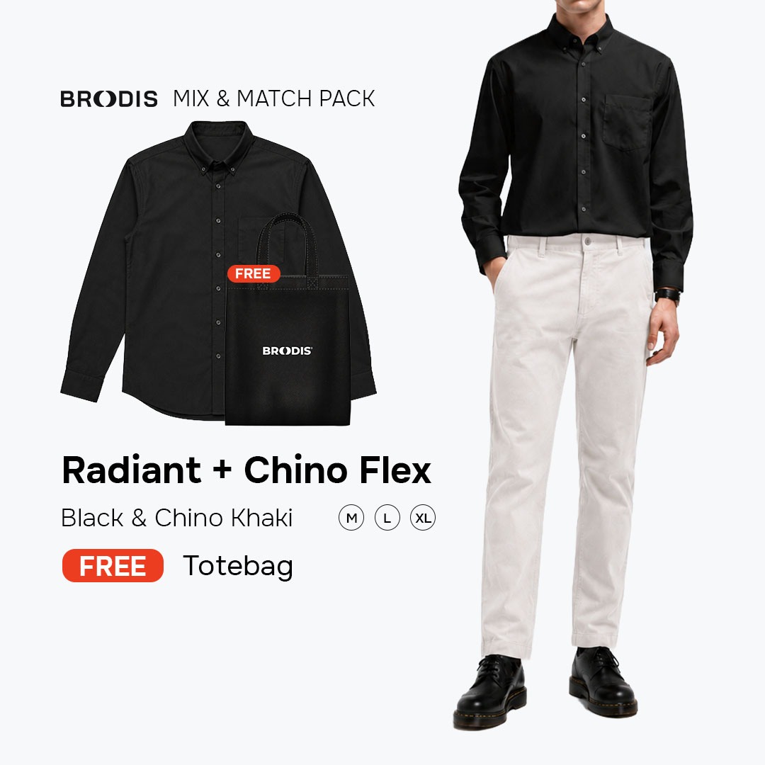 Broodis Smart Casual Bundle| Chino Flex + Kemeja Radiant Black Bundling Formal Outfit FREE Goodie Bag