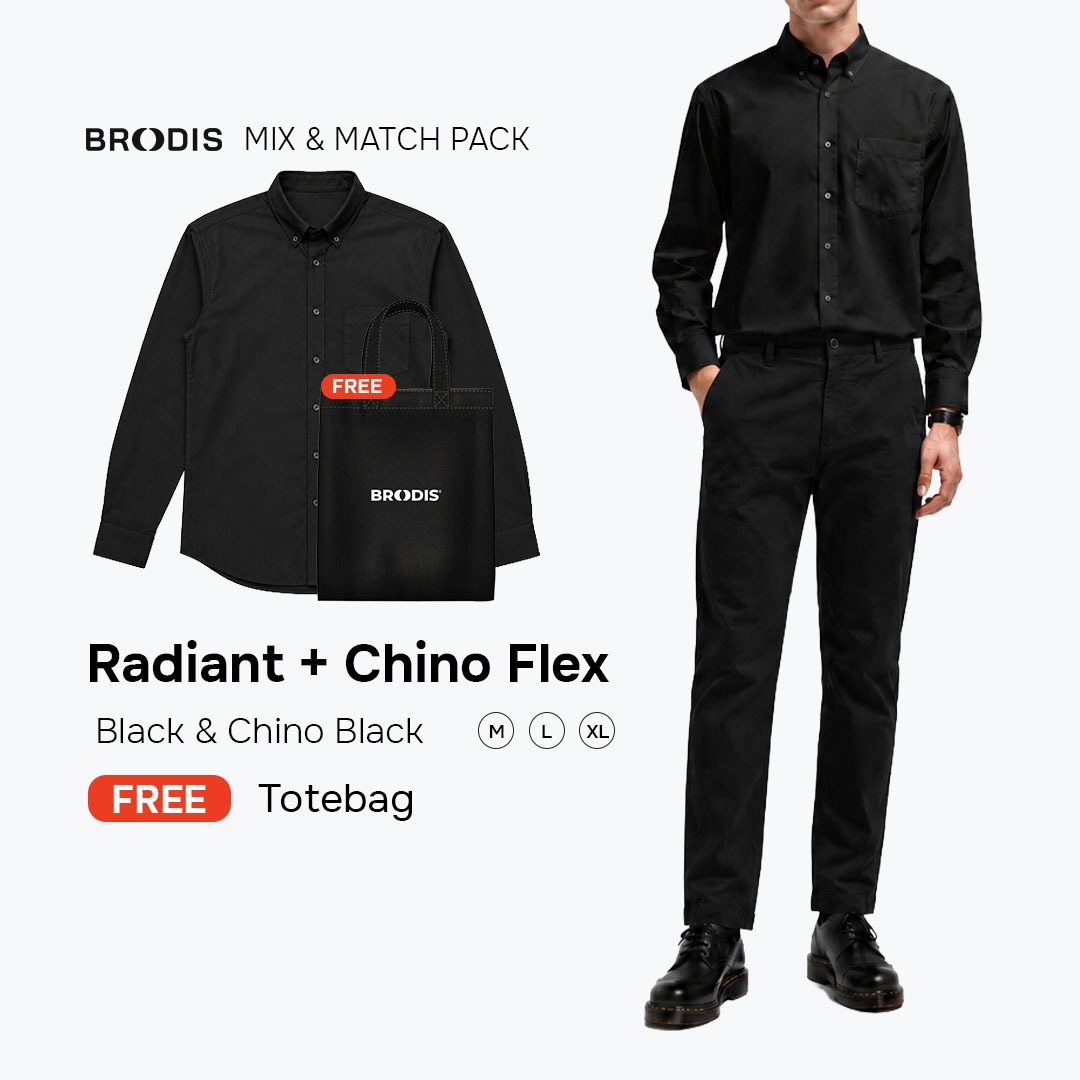 Broodis Smart Casual Bundle| Chino Flex + Kemeja Radiant Black Bundling Formal Outfit FREE Goodie Bag