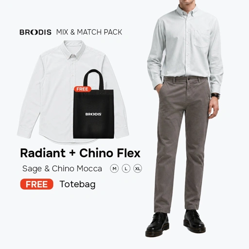 Broodis Smart Casual Bundle| Chino Flex + Kemeja Radiant Sage Bundling Formal Outfit FREE Goodie Bag