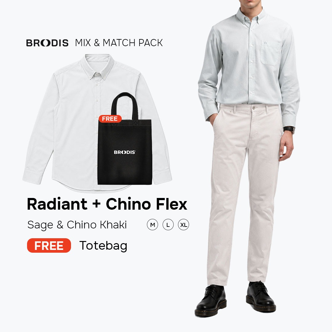 Broodis Smart Casual Bundle| Chino Flex + Kemeja Radiant Sage Bundling Formal Outfit FREE Goodie Bag