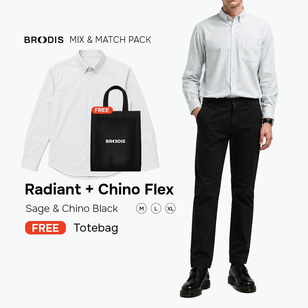 Broodis Smart Casual Bundle| Chino Flex + Kemeja Radiant Sage Bundling Formal Outfit FREE Goodie Bag