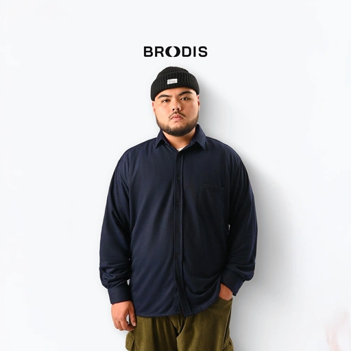 Image of Broodis Kemeja BIG SIZE Polos Biru Tua Cotton SOFTEE Navy Lengan Panjang Slimfit