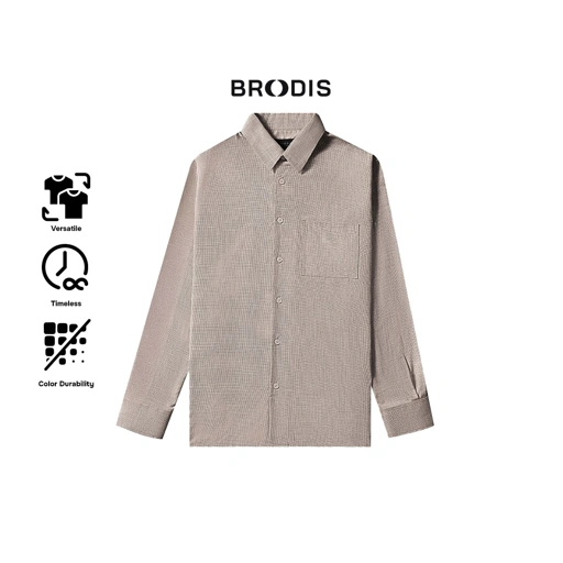 Image of Broodis - Kemeja Soma Beige Modern Fit Soma Tweed Motif Houndstooth Premium