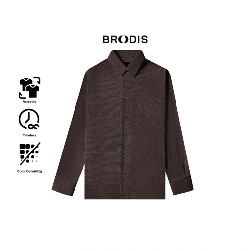 Image of Broodis - Kemeja Soma Coffee Modern Fit Soma Tweed Motif Houndstooth Premium