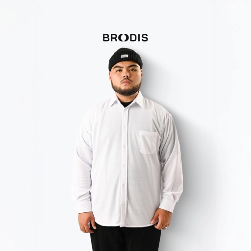 Image of Broodis Kemeja BIG SIZE Polos Putih Cotton SOFTEE White Lengan Panjang Slimfit