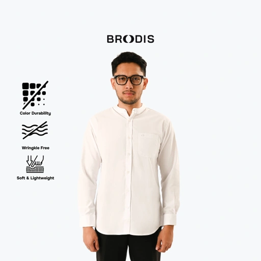 Image of " Broodis Kemeja Koko Pria Shanghai Polos Oxford Putih COZY Series Cotton White Lengan Panjang"