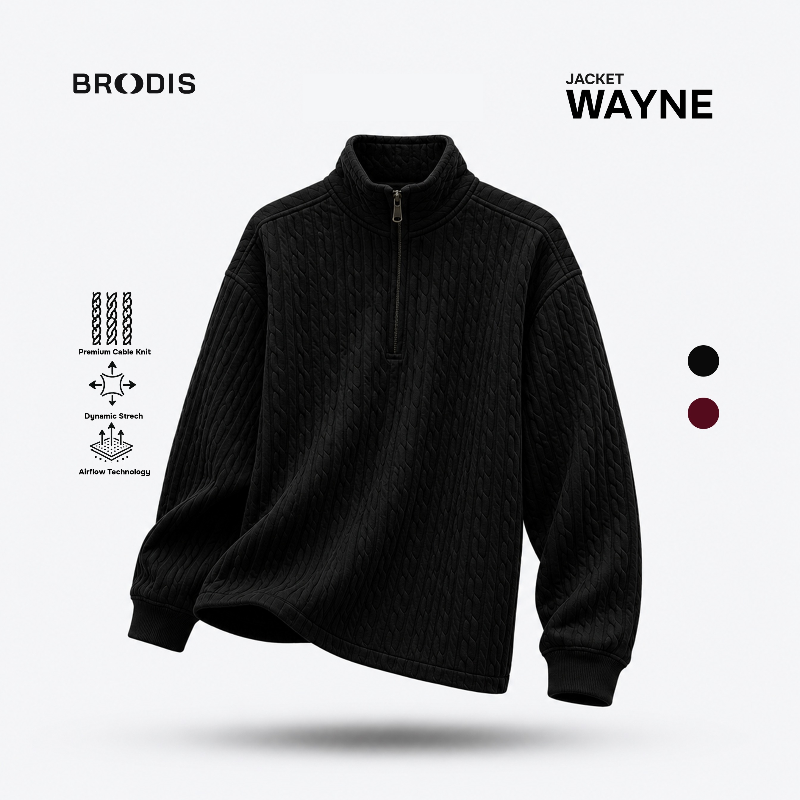 Broodis - Wayne Sweater Half Zipper Cableknit - Dark Tones