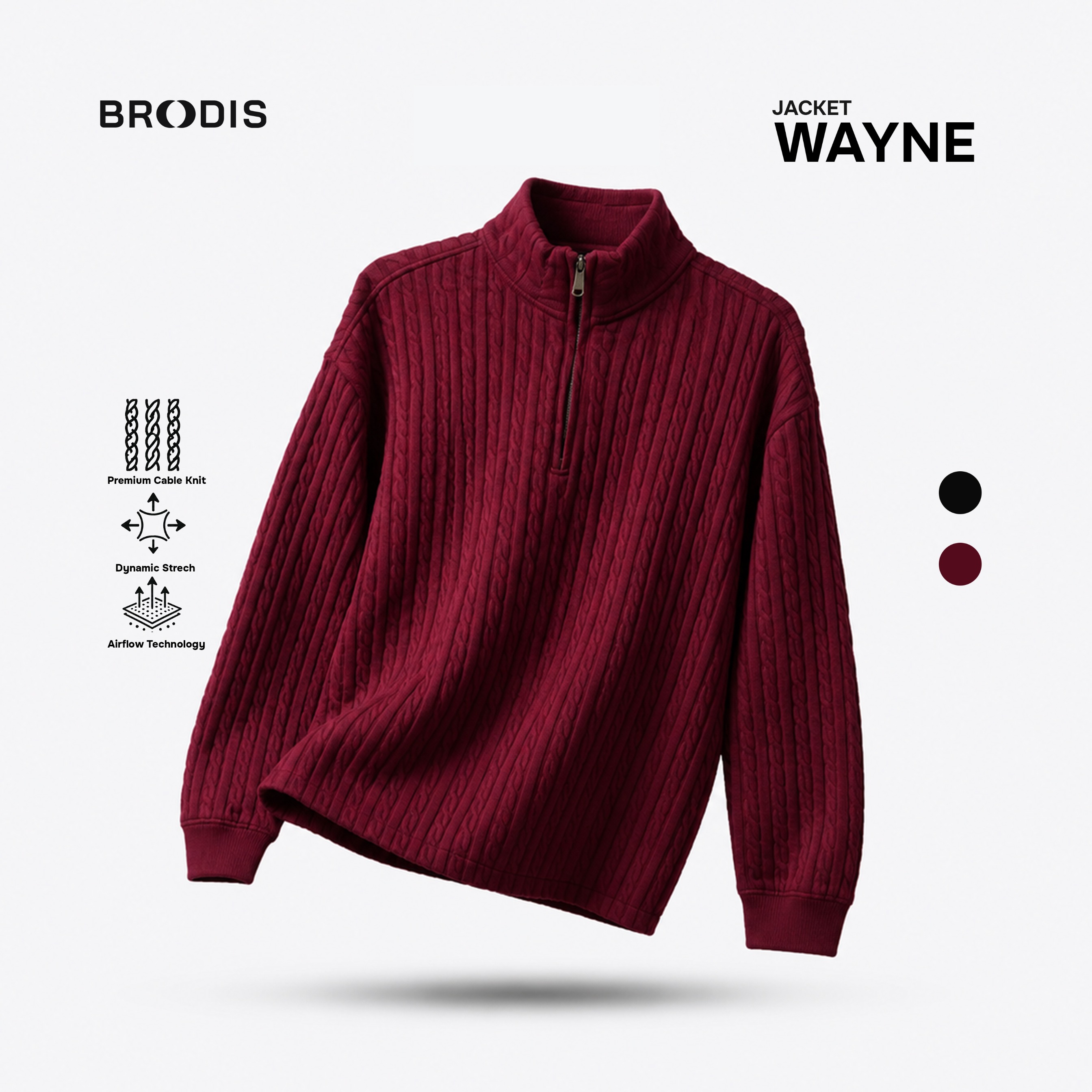 Broodis - Wayne Sweater Half Zipper Cableknit - Dark Tones