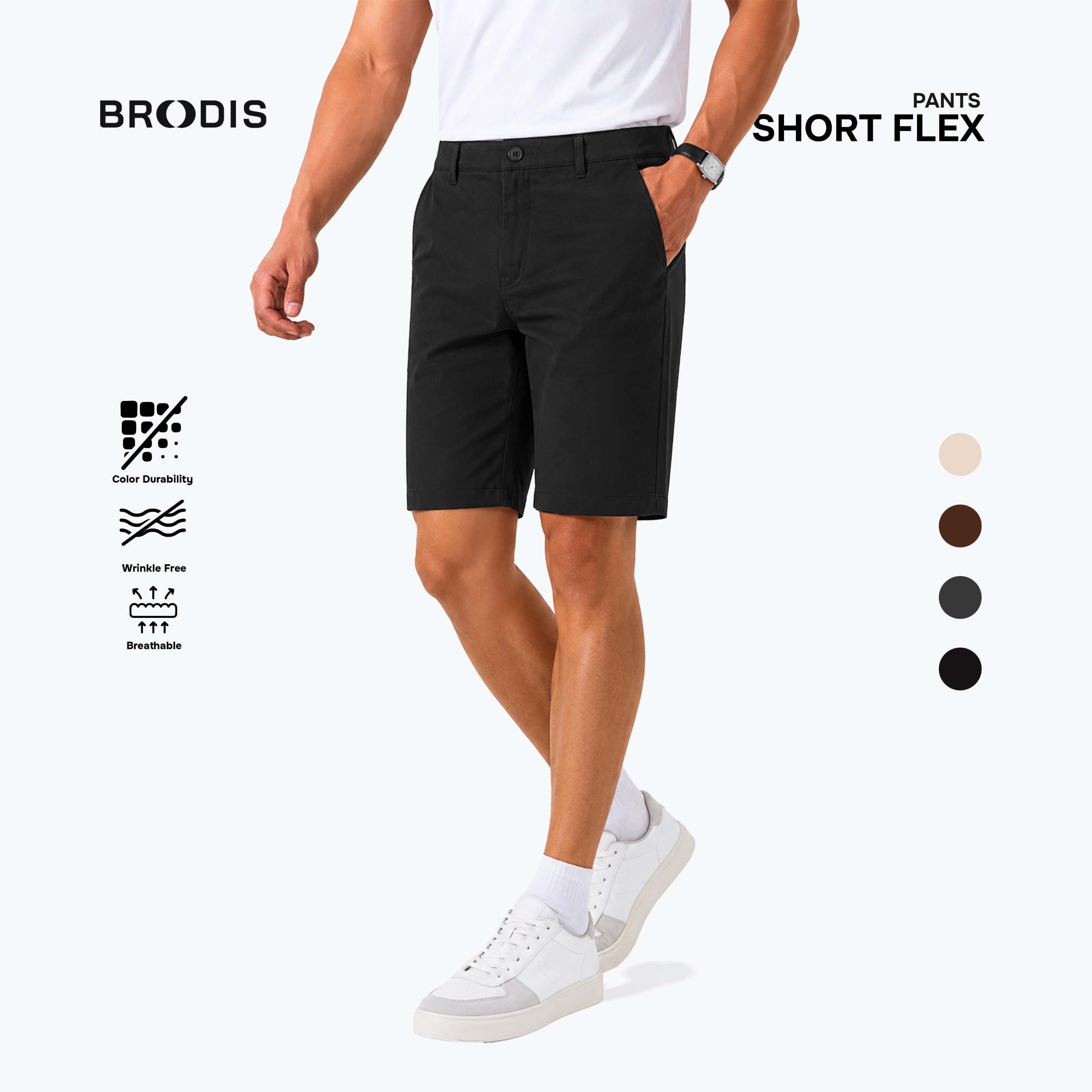 Broodis - Celana Pendek Pria Adem Anti Panas Stretch Nyaman Harian Short Flex - Dark Tones