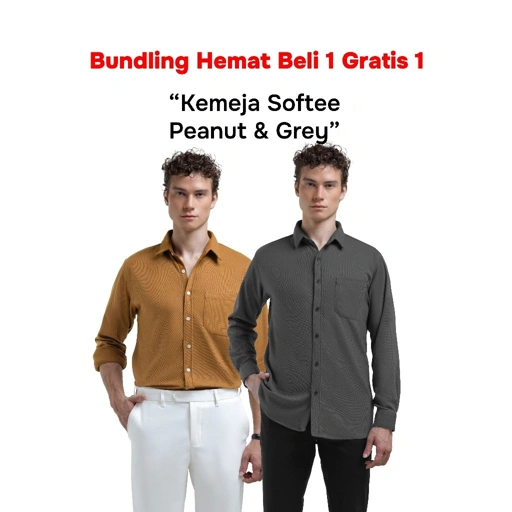 Buy 1 Get 2 Broodis Kemeja Polos Peanut + All Warna Cotton SOFTEE Lengan Panjang Slimfit