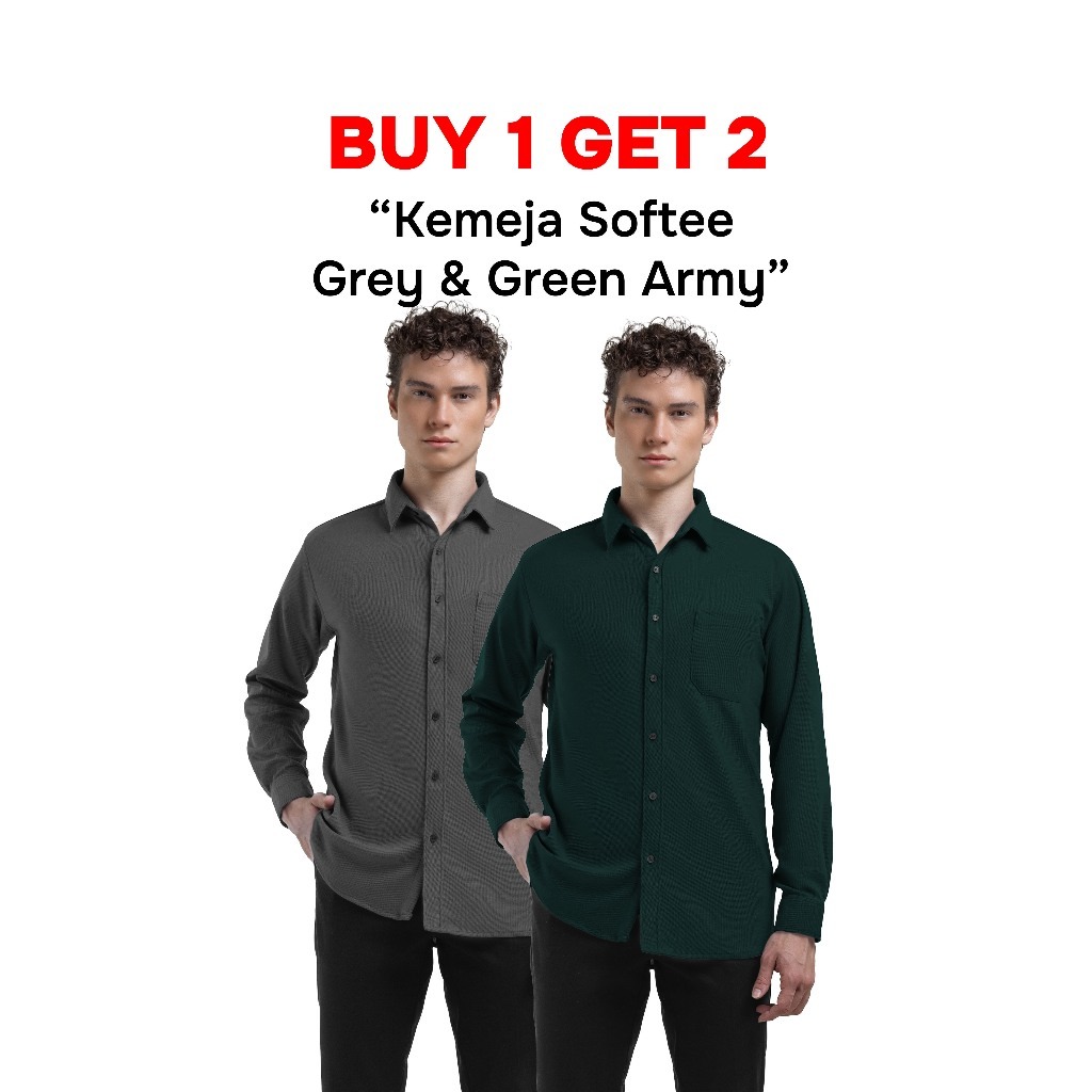 Buy 1 Get 2 Broodis Kemeja Polos Black + Brown Cotton SOFTEE Lengan Panjang Slimfit