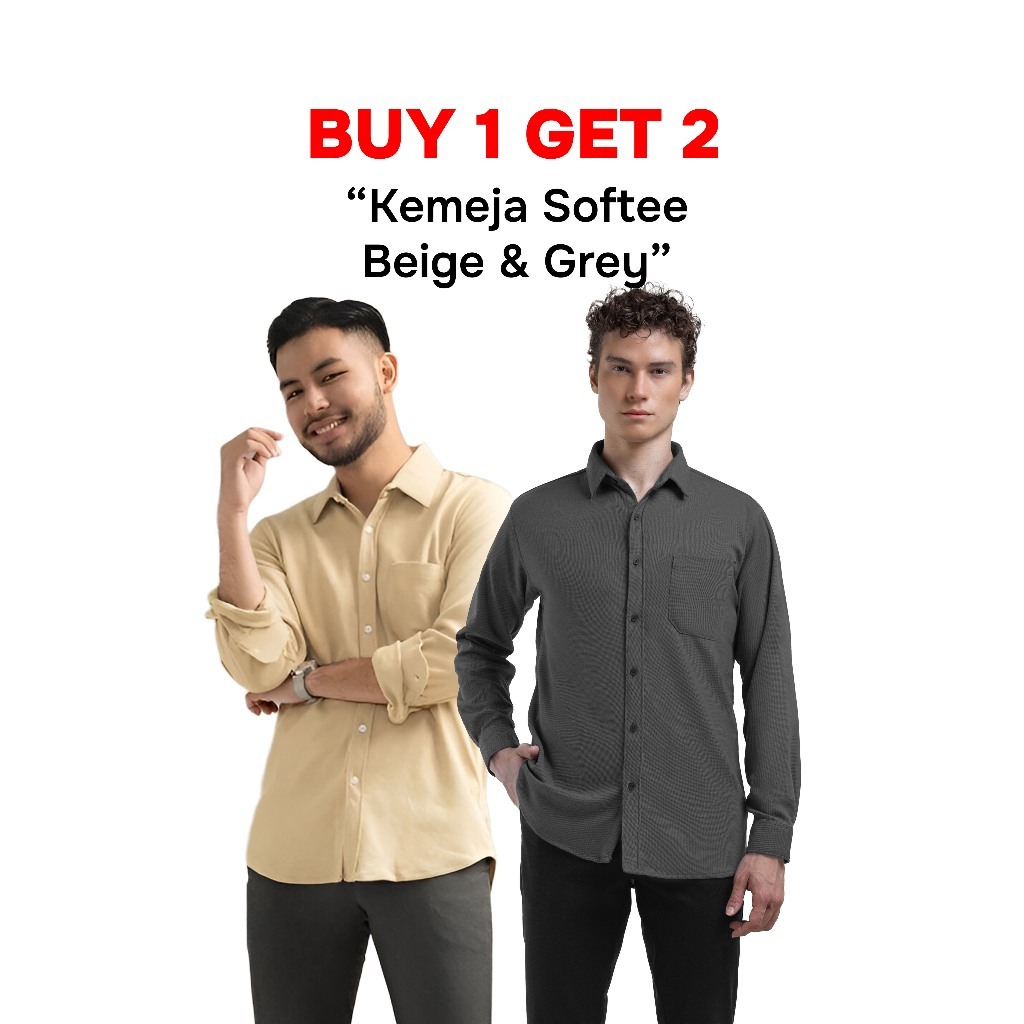 Buy 1 Get 2 Broodis Kemeja Polos Black + Brown Cotton SOFTEE Lengan Panjang Slimfit