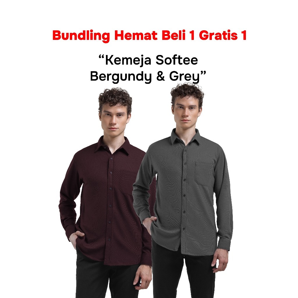 Buy 1 Get 2 Broodis Kemeja Polos Deep Burgundy + All Warna Cotton SOFTEE Lengan Panjang Slimfit