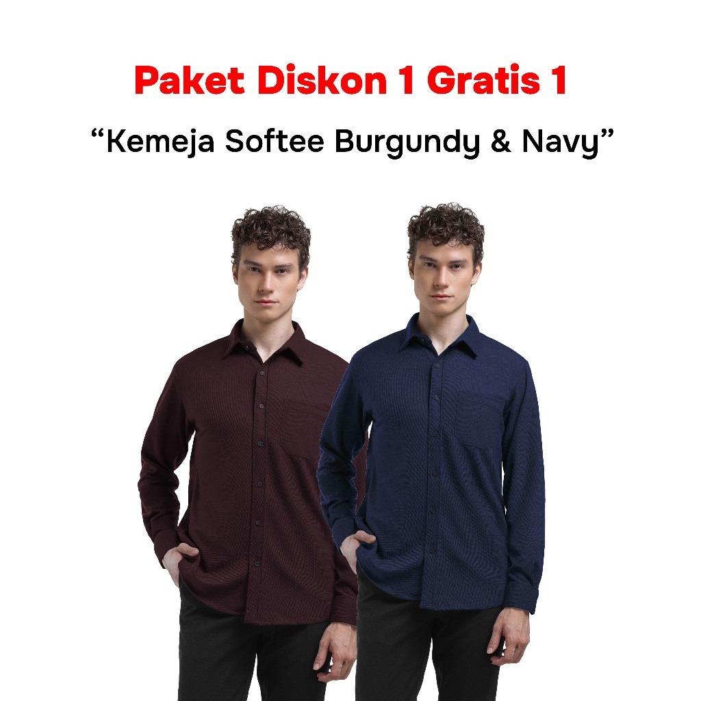 Buy 1 Get 2 Broodis Kemeja Polos Deep Burgundy + All Warna Cotton SOFTEE Lengan Panjang Slimfit