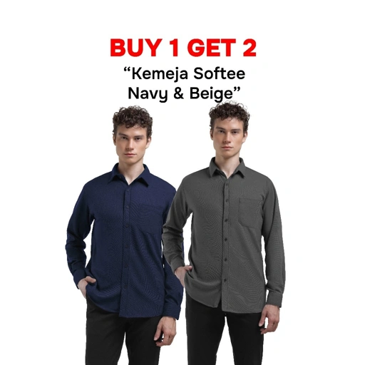 Buy 1 Get 2 Broodis Kemeja Polos Navy + All Warna Cotton SOFTEE Lengan Panjang Slimfit