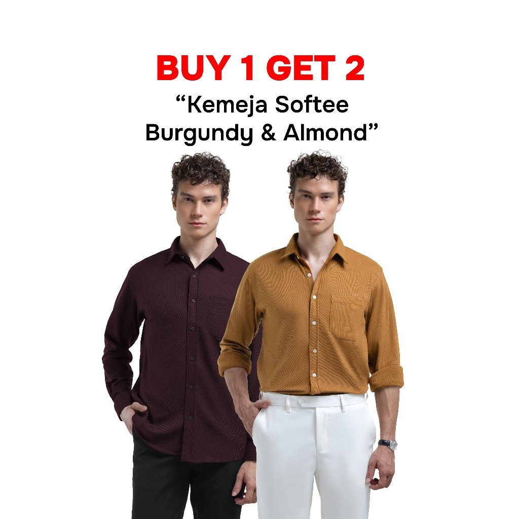 Buy 1 Get 2 Broodis Kemeja Polos Deep Burgundy + All Warna Cotton SOFTEE Lengan Panjang Slimfit