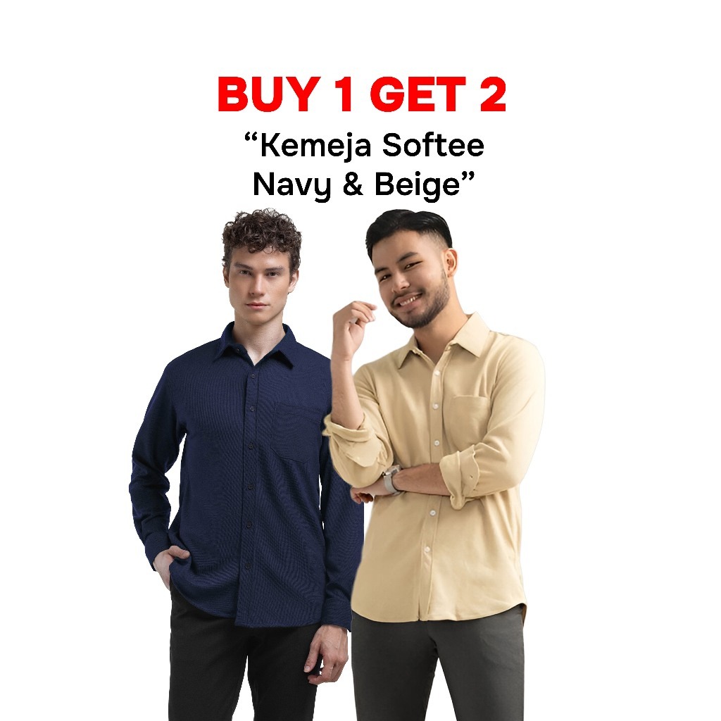 Buy 1 Get 2 Broodis Kemeja Polos Navy + All Warna Cotton SOFTEE Lengan Panjang Slimfit