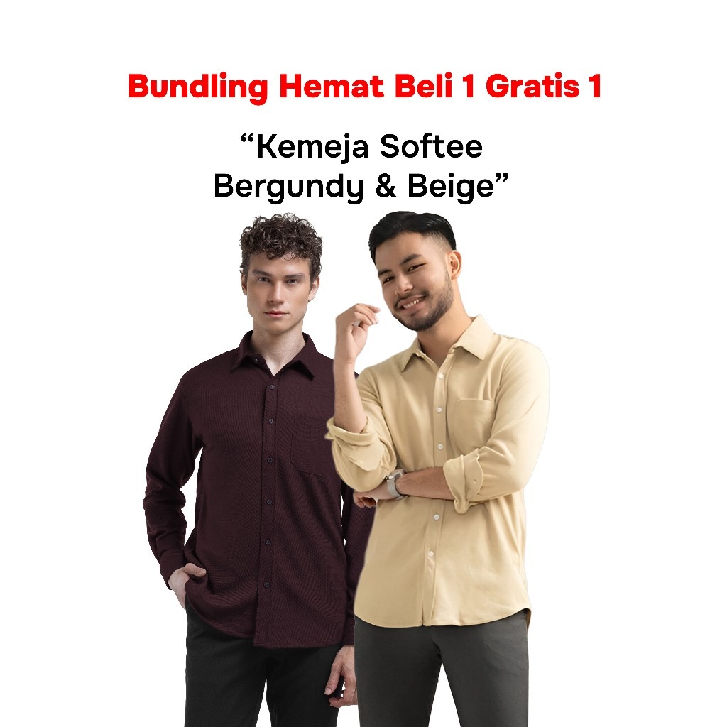 Buy 1 Get 2 Broodis Kemeja Polos Deep Burgundy + All Warna Cotton SOFTEE Lengan Panjang Slimfit