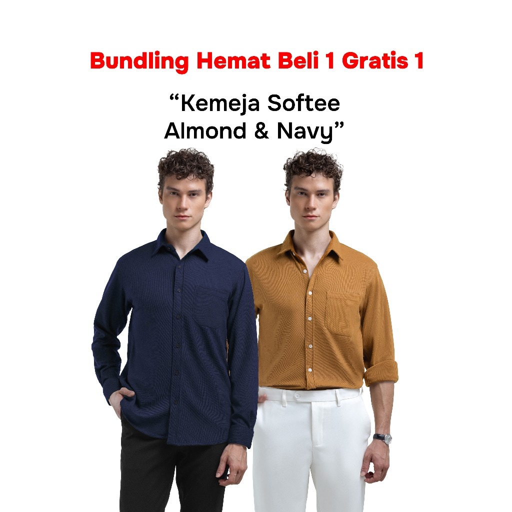 Buy 1 Get 2 Broodis Kemeja Polos Peanut + All Warna Cotton SOFTEE Lengan Panjang Slimfit