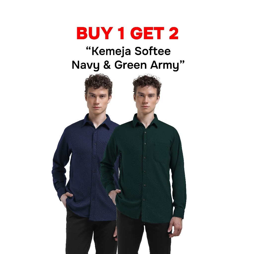 Buy 1 Get 2 Broodis Kemeja Polos Navy + All Warna Cotton SOFTEE Lengan Panjang Slimfit