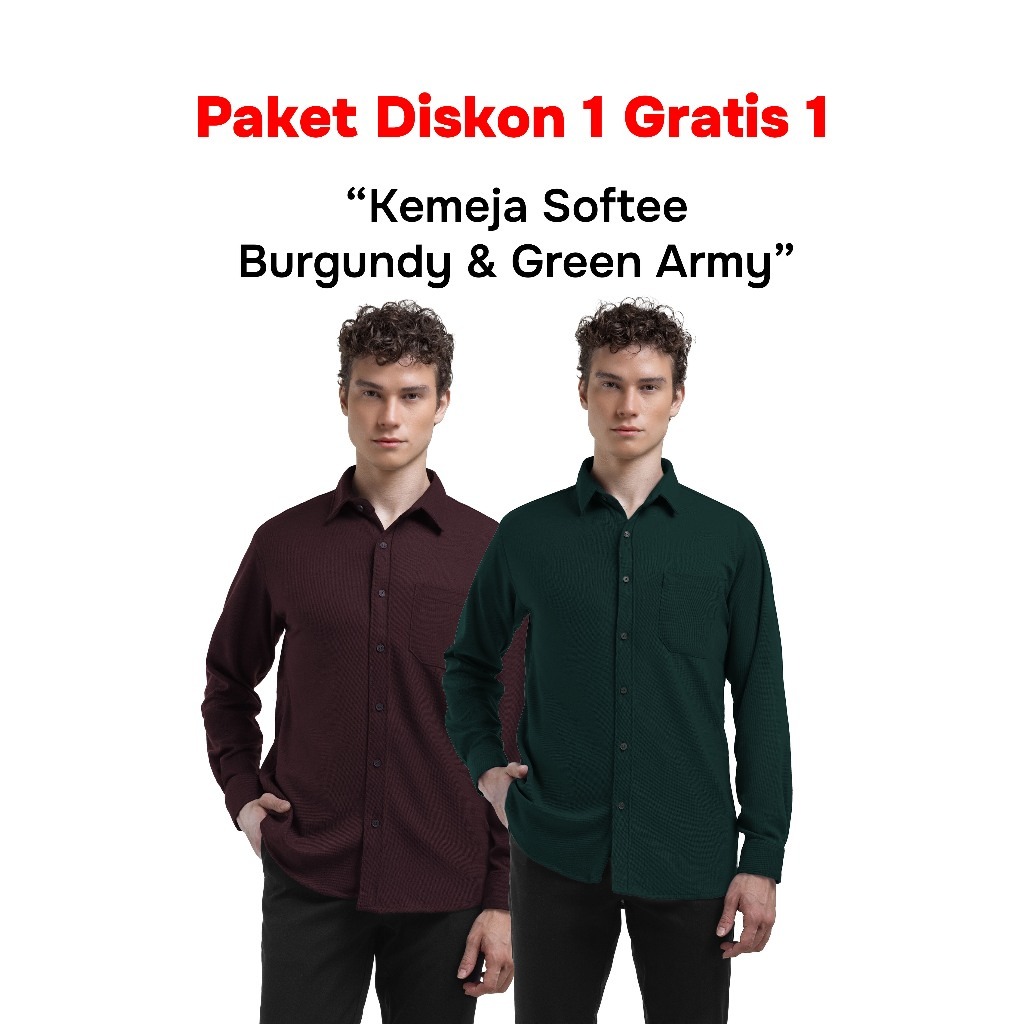 Buy 1 Get 2 Broodis Kemeja Polos Deep Burgundy + All Warna Cotton SOFTEE Lengan Panjang Slimfit