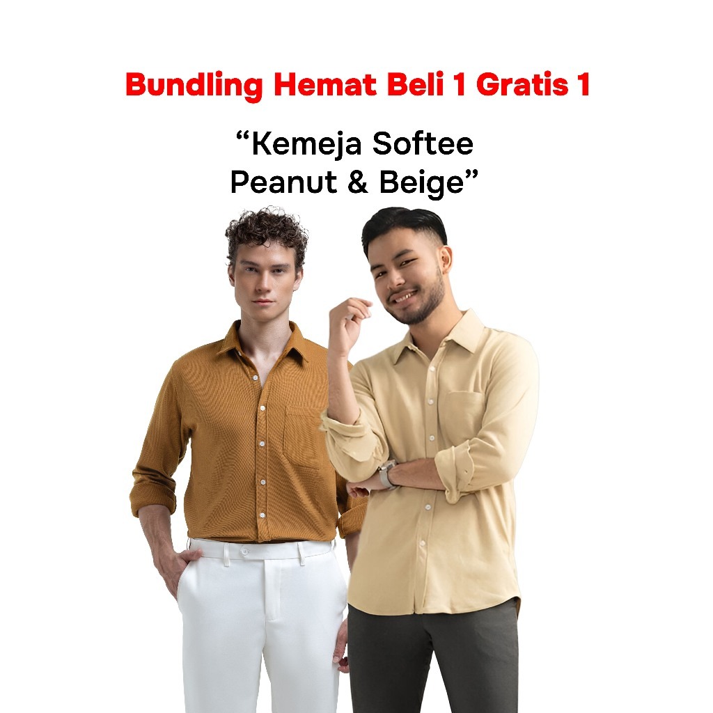 Buy 1 Get 2 Broodis Kemeja Polos Peanut + All Warna Cotton SOFTEE Lengan Panjang Slimfit