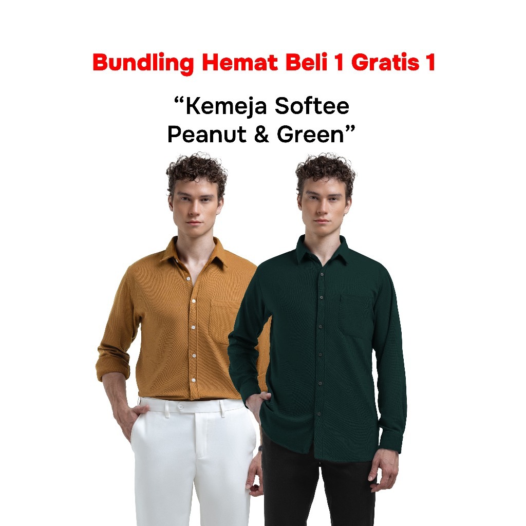 Buy 1 Get 2 Broodis Kemeja Polos Peanut + All Warna Cotton SOFTEE Lengan Panjang Slimfit